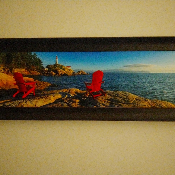 Laminated and framed print - chairs by the lake - Picture 3 of 4